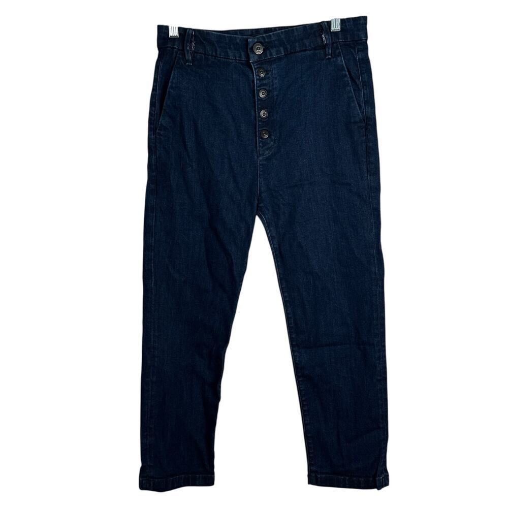 3x1 NYC Vic Button Detail Chino Cropped Pants Marine Blue Straight Leg Size 26